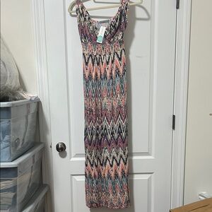 Loveappella Chevron Maxi Dress in Pink, Black, and Cream